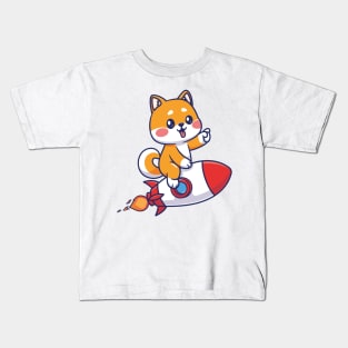Cute Kawaii Fox on Rocket Kids T-Shirt